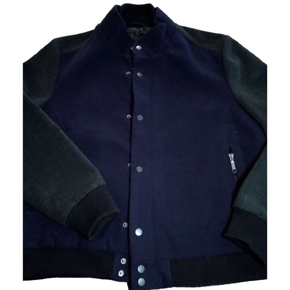 Men's Murano Varsity Jacket 100% Wool Navy/Charcole Large - Picture 1 of 7